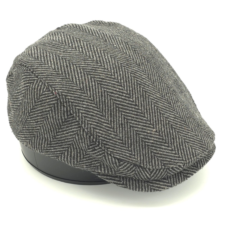 Boston Scally Newsboy Hat Flat Cap Mens S Grey Herringbone Ivy Driving Cabbie